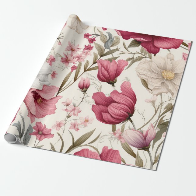 Vintages, natürliches, elegantes Blumenpapier Geschenkpapier (Ungerollt)