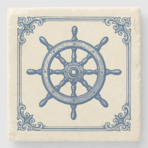 Vintages Nautical Blue Captains Wheel Steinuntersetzer