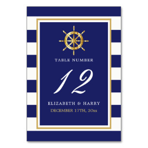 Vintages Nautical Gold Wheel, Navy & Gold Wedding Tischnummer