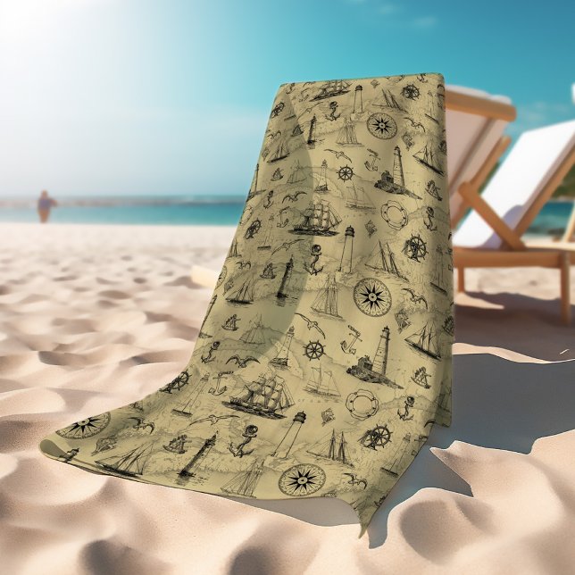 Vintages Nautikmuster Alte Karte Hintergrund Strandtuch (Von Creator hochgeladen)