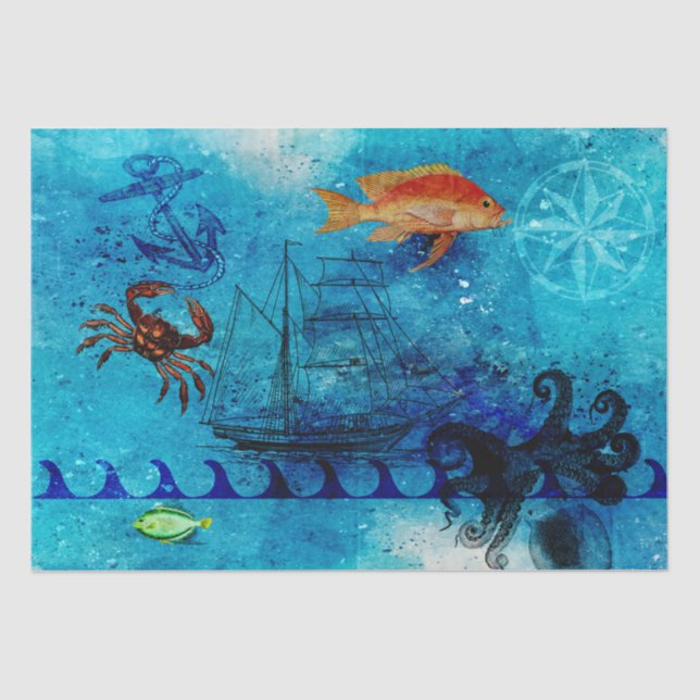 Vintages nautisches Tiefenblau Seidenpapier (Vorderseite)