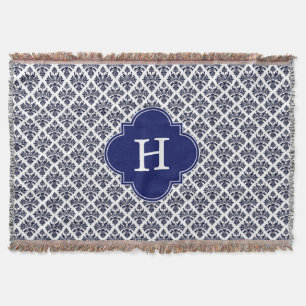 Vintages Navy Blue Damask #3 Navy Monogram Decke