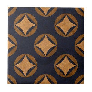 Vintages Navy Blue Gold Abstrakt Geometric Muster Fliese