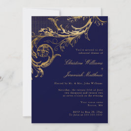 Vintages Navy Blue Gold Floral Probe Dinner Einladung