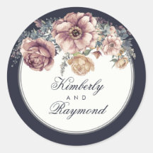 Vintages Navy Blue und Mauve Floral Watercolor