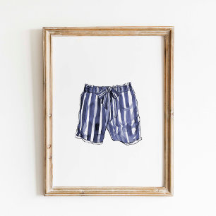 Vintages Navy Strick Swim Trunks Poster