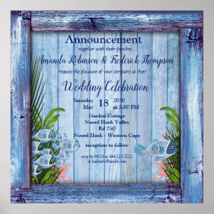 Vintages Navy Wood, Fisch, rosa Korallen Poster