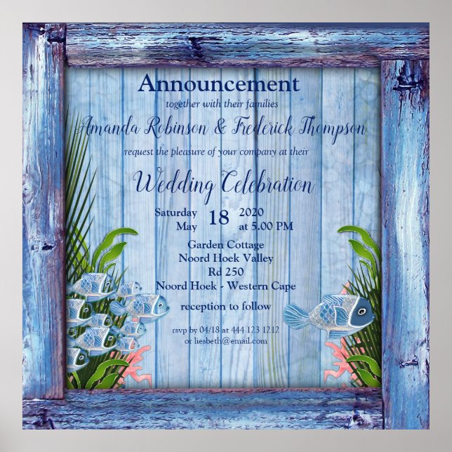 Vintages Navy Wood, Fisch, rosa Korallen Poster (Vorne)