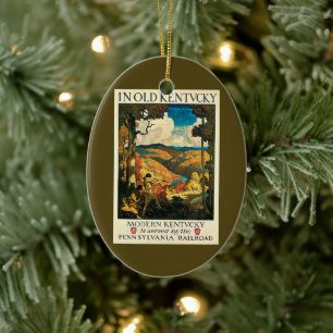 Vintages NC Wyeth Travel Poster in Old Kentucky Keramik Ornament