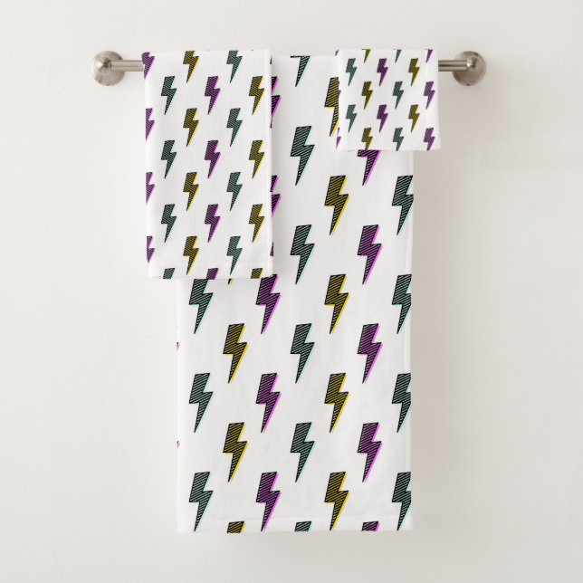 Vintages Neon-Blitz-Muster Badhandtuch Set (Insitu)