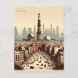 Vintages Neu-Delhi, Indien Reisen Aquarelltonretro Postkarte