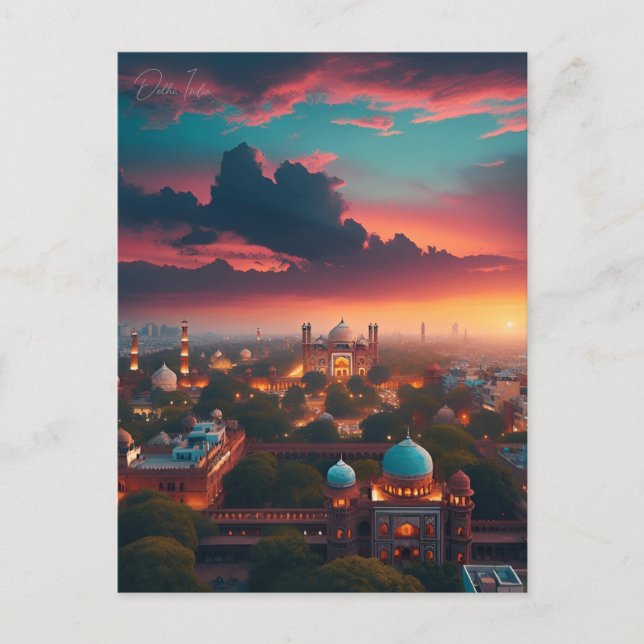 Vintages Neu-Delhi, Indien Reisen Aquarelltonretro Postkarte (Vorderseite)