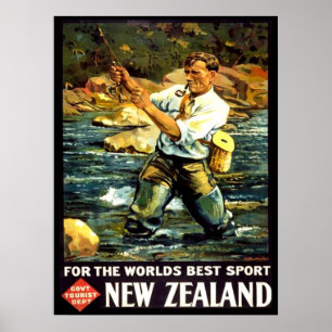Vintages Neuseeländisches Sportfischen Poster