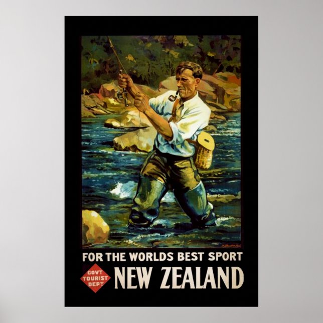 Vintages neuseeländisches Sporttouristenposter der Poster (Vorne)