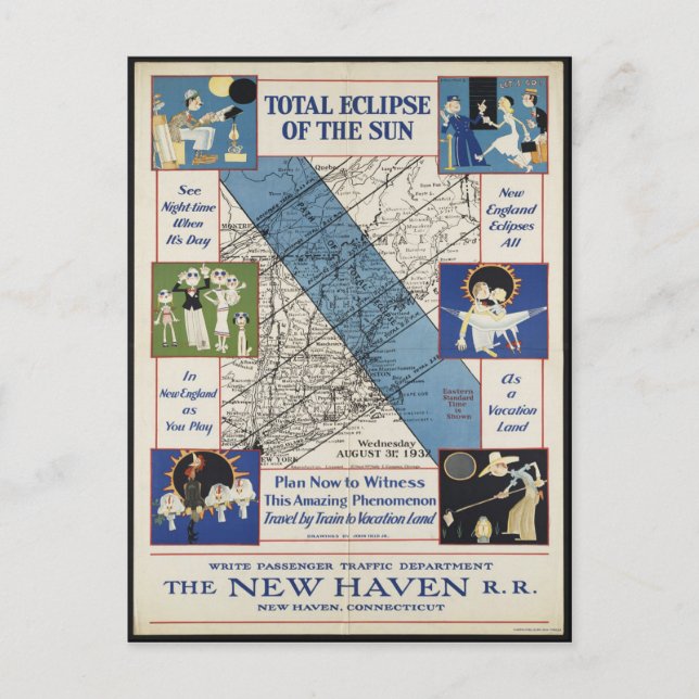 Vintages New England Eclipse Path 1932 Postkarte (Vorderseite)