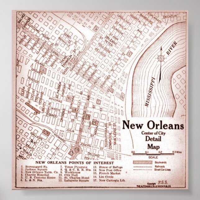 Vintages New Orleans Downtown 1920 Karte Poster (Vorne)