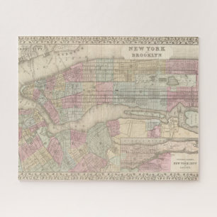 Vintages New York City und Brooklyn Map Puzzle