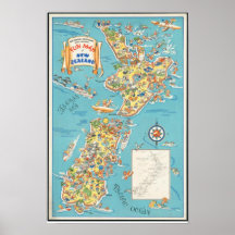 Vintages New Zealand Fun Map South Island Poster