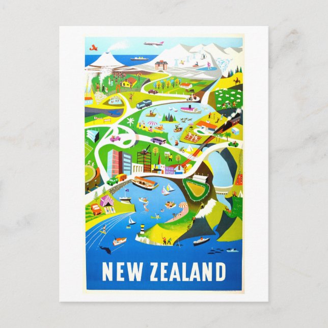 Vintages New Zealand Travel Poster Postkarte (Vorderseite)