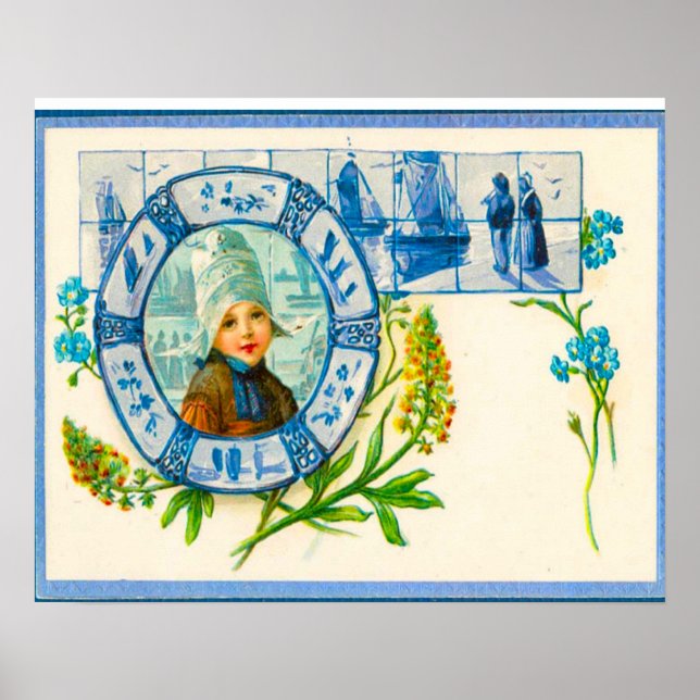 Vintages niederländisches Design, 1905 Mädchen mit Poster (Vorne)