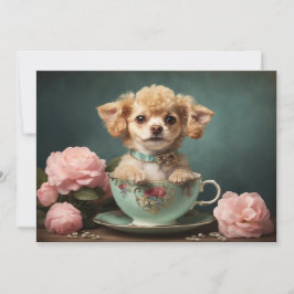 Vintages Niedlich Teacup Poodle Puppy Dog Rose Por Feiertagskarte