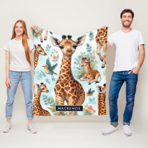 Vintages Niedliches Baby Giraffe Muster Fleecedecke