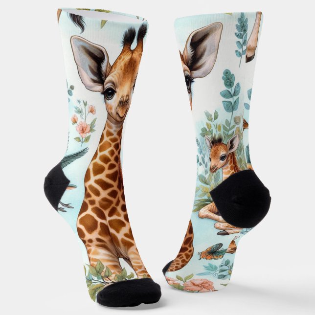 Vintages Niedliches Baby Giraffe Muster Socken (Gewinkelt)