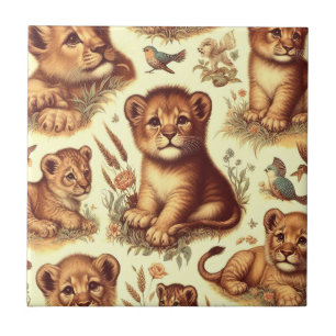 Vintages Niedliches Baby Lion Pattern Fliese