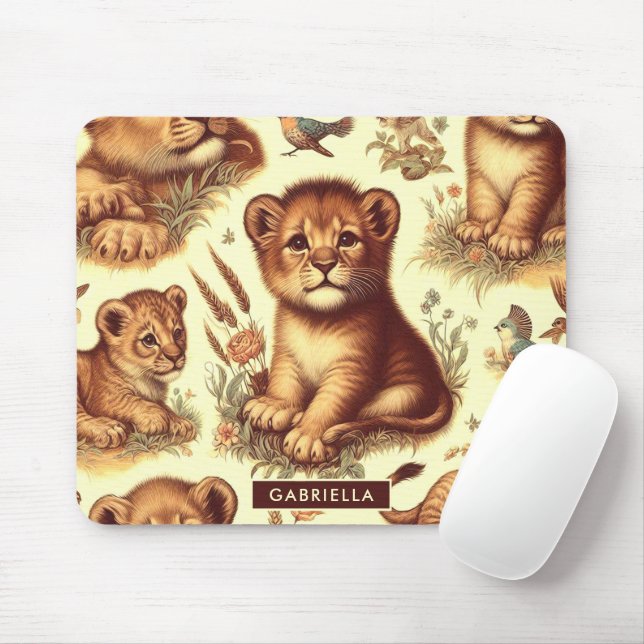 Vintages Niedliches Baby Lion Pattern Mousepad (Mit Mouse)