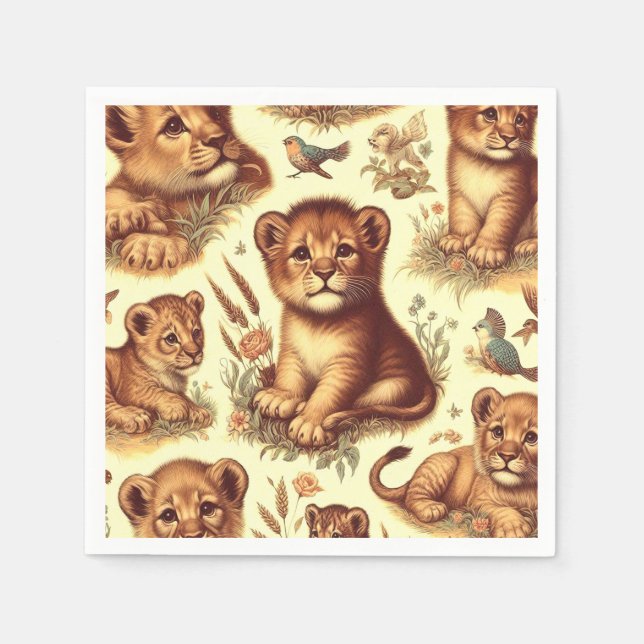 Vintages Niedliches Baby Lion Pattern Serviette (Vorderseite)
