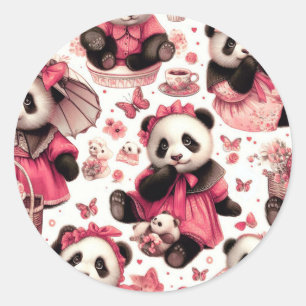 Vintages Niedliches Baby Panda Nahtlos Runder Aufkleber