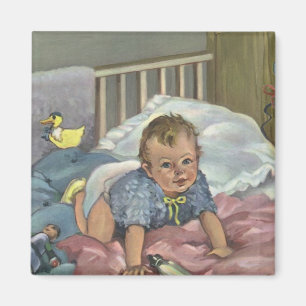 Vintages Niedliches Baby-Spielen in der Kinderkrip Magnet