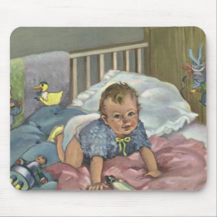 Vintages Niedliches Baby-Spielen in der Kinderkrip Mousepad