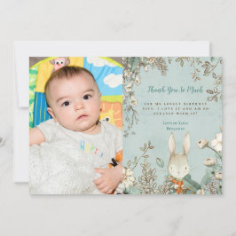 Vintages Niedliches Bunny Foto Erster Geburtstag V Dankeskarte