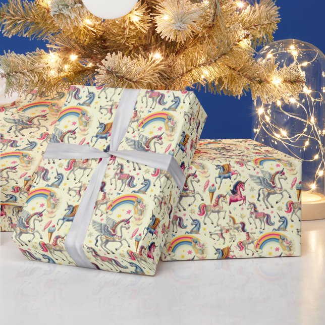 Vintages Niedliches Einhornmuster Geschenkpapier (Feiertage)