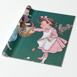 Vintages Niedliches Girl Bunny Rabbit Ostereier Geschenkpapier