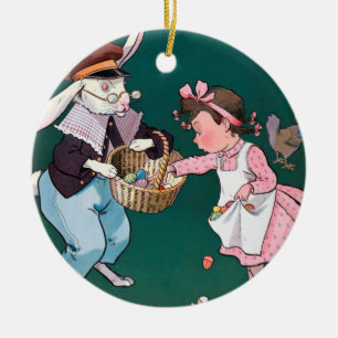 Vintages Niedliches Girl Bunny Rabbit Ostereier Keramik Ornament