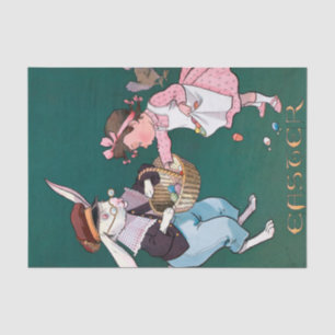 Vintages Niedliches Girl Bunny Rabbit Ostereier Seidenpapier