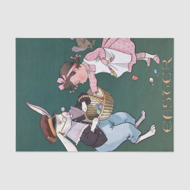 Vintages Niedliches Girl Bunny Rabbit Ostereier Seidenpapier (Vorderseite)