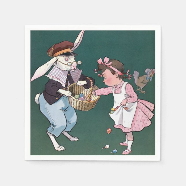 Vintages Niedliches Girl Bunny Rabbit Ostereier Serviette (Vorderseite)