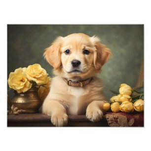 Vintages Niedliches Golden Retriever Puppy-Dop-Por Fotodruck
