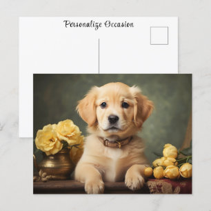 Vintages Niedliches Golden Retriever Puppy-Dop-Por Postkarte