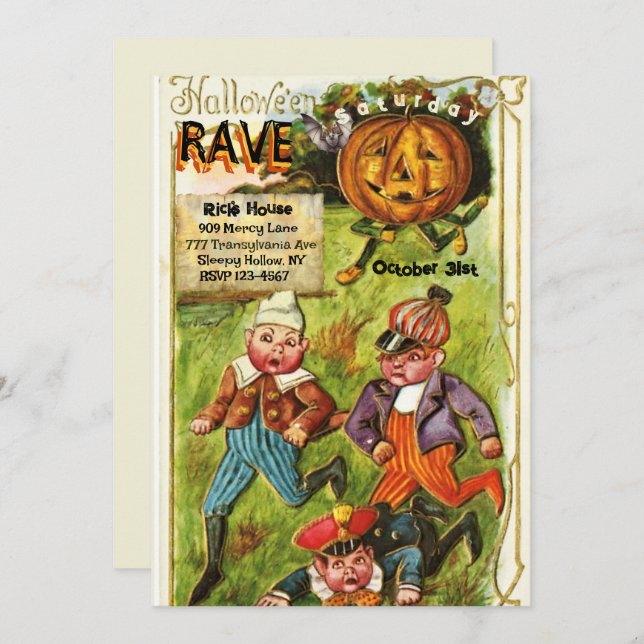 Vintages Niedliches Halloween-Rave-Party Einladung (Vorne/Hinten)