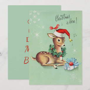 Vintages Niedliches Hirsch mit Weihnachtsmannmütze Feiertagskarte