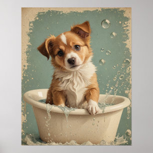 Vintages niedliches Hundebad Poster