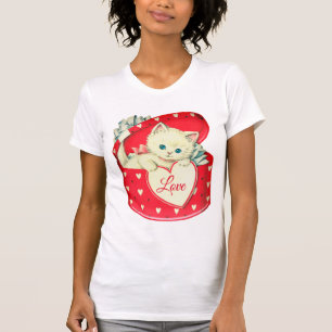 Vintages niedliches Kätzchen in einer Geschenkboxe T-Shirt