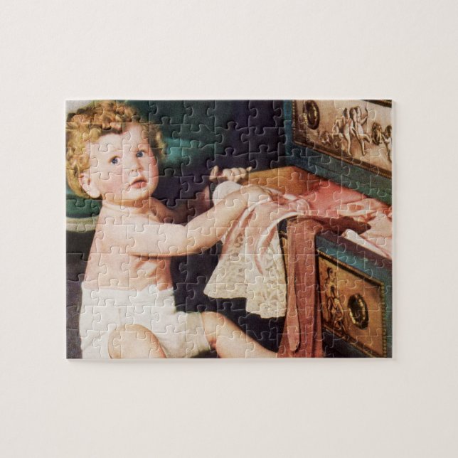 Vintages Niedliches Kleinkind mit Kleiderschrank Puzzle (Horizontal)