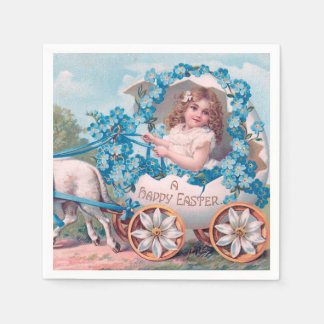 Vintages Niedliches Mädchen in Ostereier Beförderu Serviette