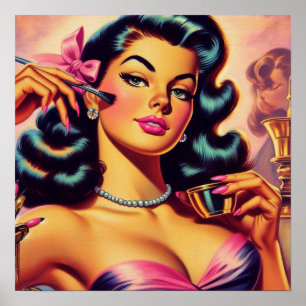Vintages Niedliches Make-up Girl Poster