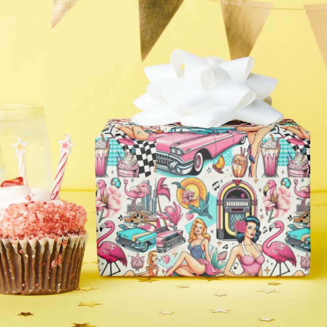 Vintages Niedliches Muster der 50er Jahre Geschenkpapier (Geburtstagsparty)